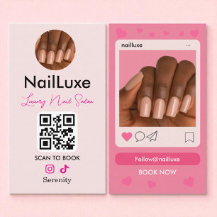Nageltechniker Pink Instagram QR Foto Visitenkarte