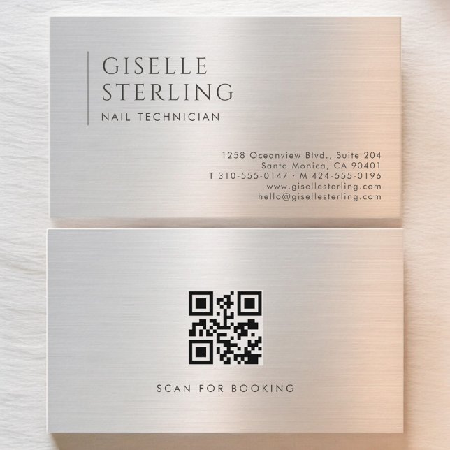 Nageltechniker-QR-Code-Metall mit Bürstenfinish Visitenkarte (Von Creator hochgeladen)
