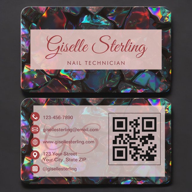 Nageltechnikerin Black Opal QR Code Professional Visitenkarte (Von Creator hochgeladen)