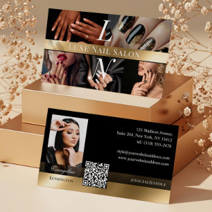 Nageltechnikerin Luxus-Monogramm Schwarz Gold Visitenkarte