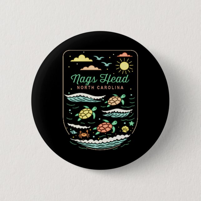 Nags Head Nc Cute Beach Vacation Sea Turtle Lover  Button (Vorderseite)