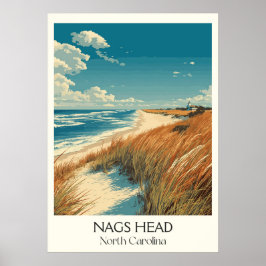 Nags Head North Carolina Vintag Beach Dunes Art Poster