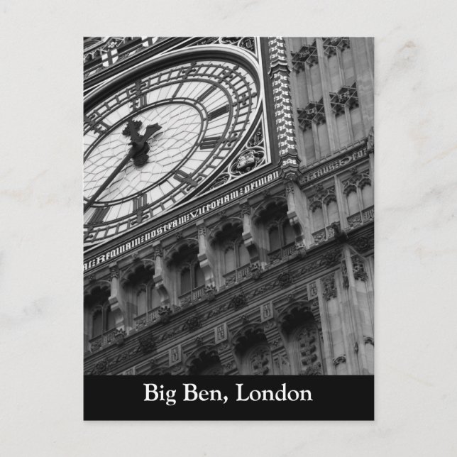 Nah auf Big Ben in Schwarzweiß Postkarte (Vorderseite)