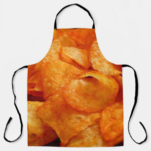 Nah aus saftig, knusprig, Pommes frites auf schwar Schürze