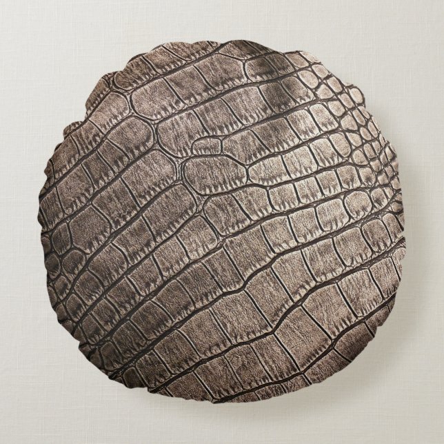 Nah-oben Elegantes Leder: Texturiertes Muster Rundes Kissen (Vorderseite)