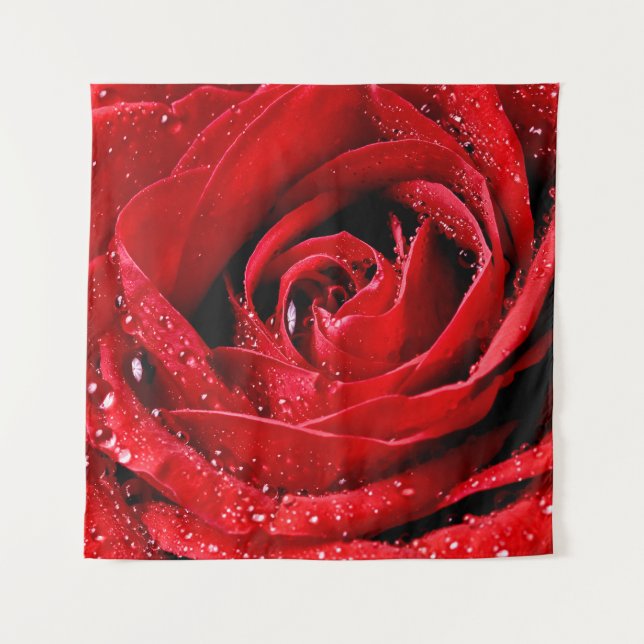 Nah-oben Schöne Rose Wassertropfen Wandteppich (Vorderseite)