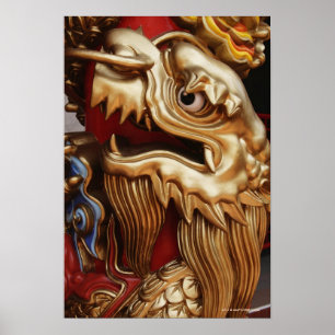 Nah oben vom Golddrachen auf Tempelsäule Poster