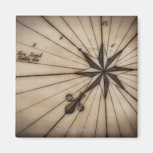 Nah oben von der Wind-Rose auf antiker Karte Magnet