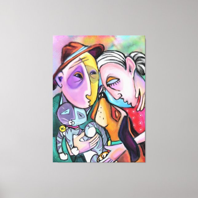 Nah-Strick-Familie - Kunststil - Original-Malerei Leinwanddruck (Vorderseite)