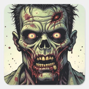 Nah Up a Pop Art Zombie Halloween Quadratischer Aufkleber