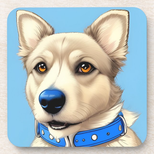 Nah-Up-Portrait eines Hundes mit blauem Collar Getränkeuntersetzer (Vorderseite)