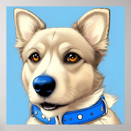 Nah-Up-Portrait eines Hundes mit blauem Collar Poster