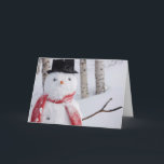 Nah-Up von Snowman mit Scarf und Top Hat Feiertagskarte<br><div class="desc">Naher Schneemann,  der einen Scarf und einen schwarzen Top-Hut trägt,  Stehend in einem schneebedeckten Birkenwald,  russischer Jack-Feenpark,  Ankerplatz,  südzentrale Alaska,  Winter | Design Pics / DanitaDelimont.com | US02 DPI0887</div>