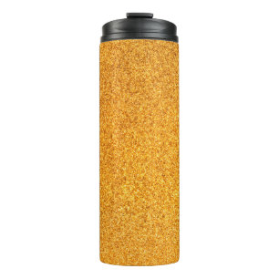 Nahaufnahme der goldenen mattmetallstruktur. Glänz Thermosbecher