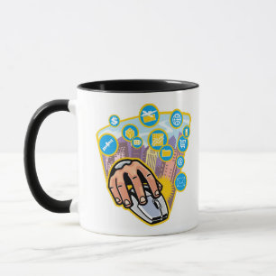 Nahaufnahme der Hand auf Computermaus Tasse