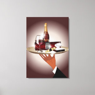 Nahaufnahme der Hand eines Kellners, die einen Leinwanddruck