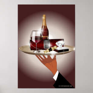 Nahaufnahme der Hand eines Kellners, die einen Poster