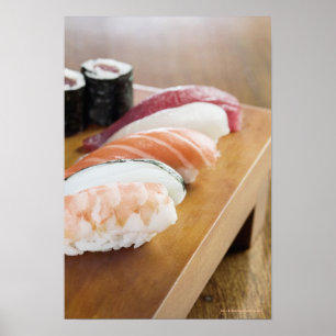 Nahaufnahme der Sushi auf einer Tabelle Poster