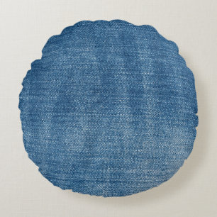 Nahaufnahme der Textur von blauen Jeans Rundes Kissen