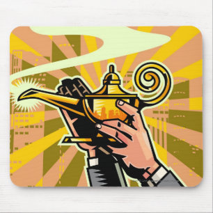 Nahaufnahme des Geschäftsmannes magische Lampe Mousepad