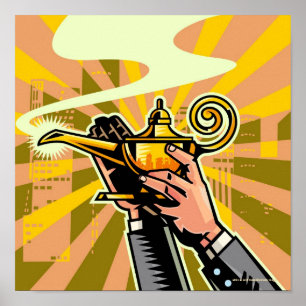 Nahaufnahme des Geschäftsmannes magische Lampe Poster