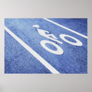 Nahaufnahme eines Fahrradzeichens auf der Straße Poster