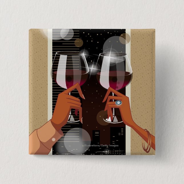 Nahaufnahme eines Paares, das mit Weingläsern Button (Vorderseite)