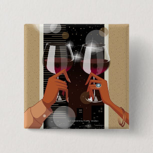 Nahaufnahme eines Paares, das mit Weingläsern Button