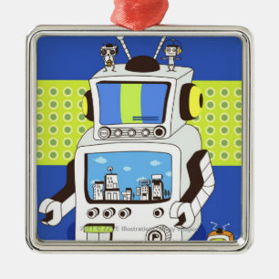 Nahaufnahme eines Roboters Silbernes Ornament