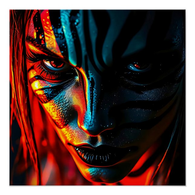 Nahaufnahme: Frau mit Zebramuster im Gesicht Poster (Vorderseite)