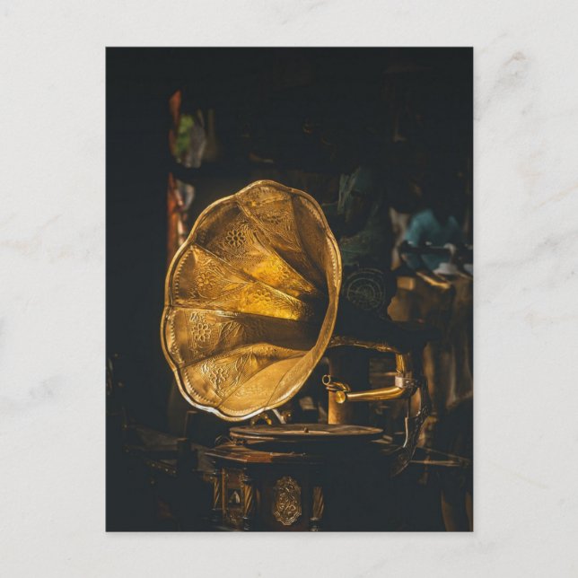 Nahaufnahme Grammophon Postkarte (Vorderseite)