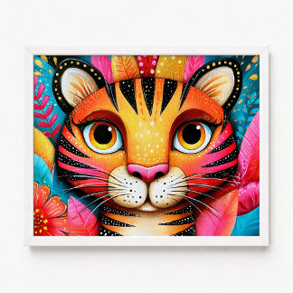 Nahaufnahme Rosa Floral Orange Tiger Malerei Poster
