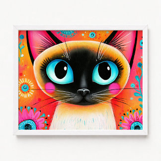 Nahaufnahme rosa und orangefarbene Siamesen-Katze Poster