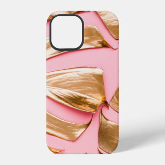 Nahaufnahme von natürlichem Gold bemaltem Monstera iPhone 12 Hülle