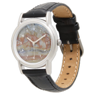Nahaufnahme von versteinertem Holz Armbanduhr