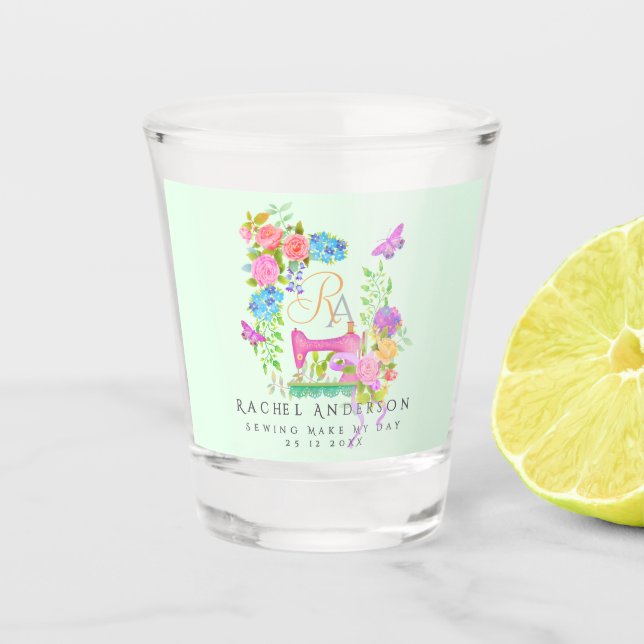 Nähband Blumengebinde Grün Schnapsglas (Vorderseite)