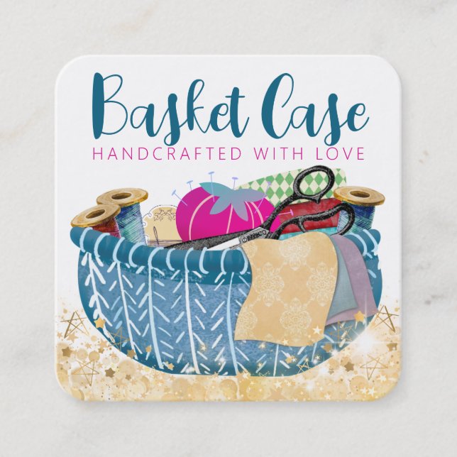 Nähbegriffe Korbnaht-Gewebe Handwerk squ Quadratische Visitenkarte (Vorderseite)