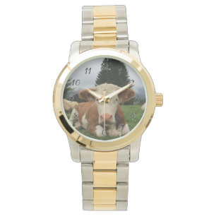 Nahe, braune und weiße Kuh Armbanduhr