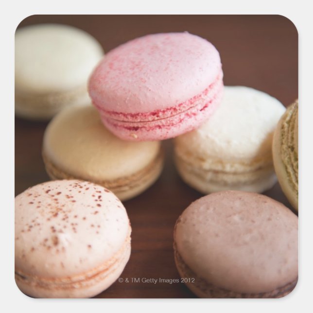 Nahe Macaroons Quadratischer Aufkleber (Vorderseite)