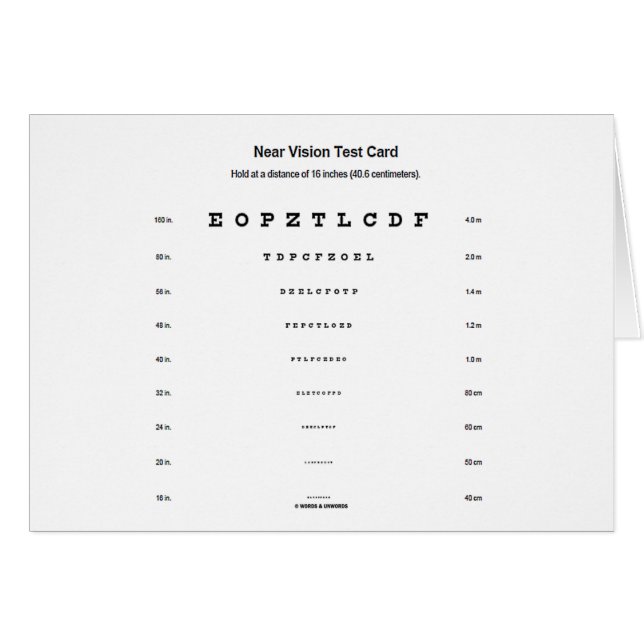 Nahe Visions-Test-Karte (visuelle Schärfe-Prüfung) (Vorderseite (Horizontal))