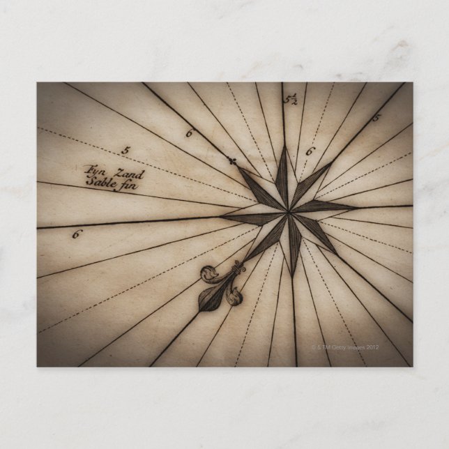 Nahe Windstärke Rose auf antiker Karte (Vorderseite)