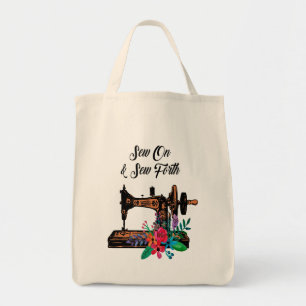 Nähen auf Vintager Nähmaschine und Blütenapparat Tragetasche