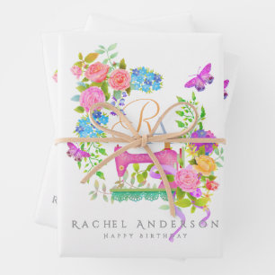 Nähen der Flachbandmonogramm weiß Geschenkpapier Set