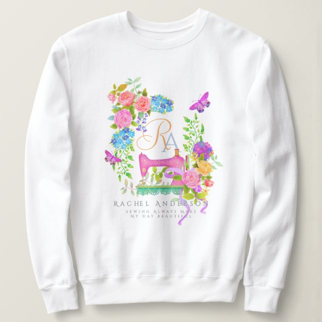 Nähen der Flachbandmonogramm weiß Sweatshirt (Design vorne)