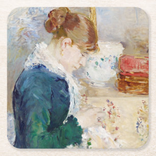 Nähen der Frau, Berthe Morisot Rechteckiger Pappuntersetzer