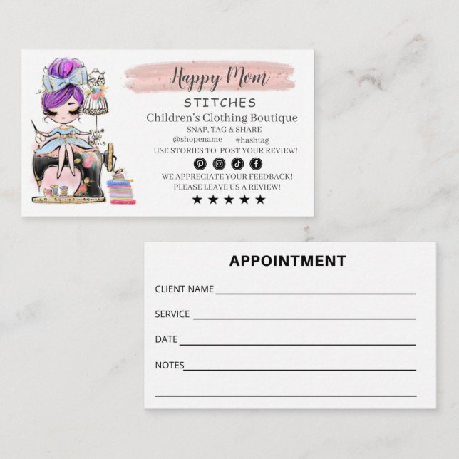 Nähen der Visitenkartenfashion-Designer Visitenkarte (Vorne/Hinten)