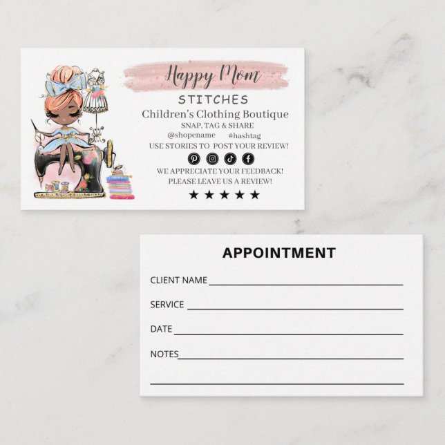 Nähen der Visitenkartenfashion-Designer Visitenkarte (Vorne/Hinten)