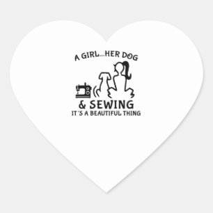 Nähen Ein Mädchen Ihr Hund & Nähen Herz-Aufkleber