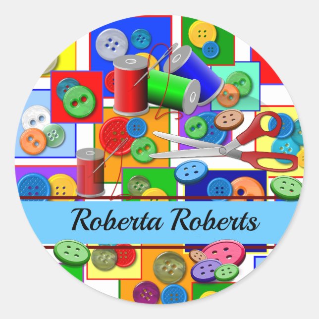 Nähen für Kinder Runder Aufkleber (Vorderseite)