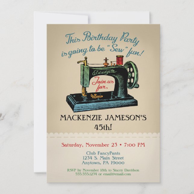 Nähen Geburtstagseinladung Nähen Crafter Mode Einladung (Vorderseite)